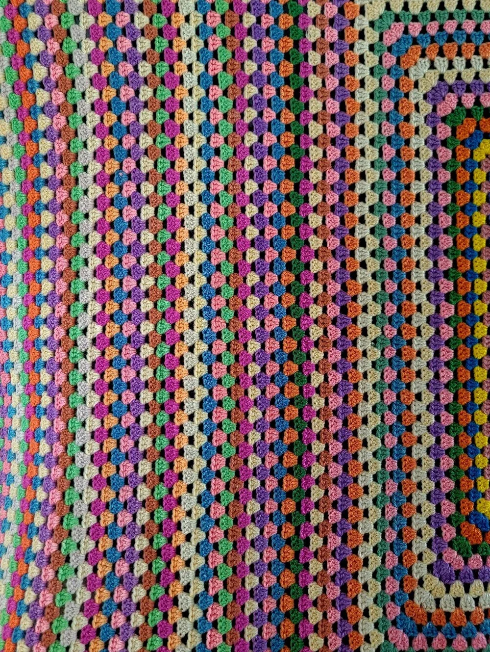 Vintage Crocheted Granny Square Afgan Blanket Beautiful Muted Colors 70x57
